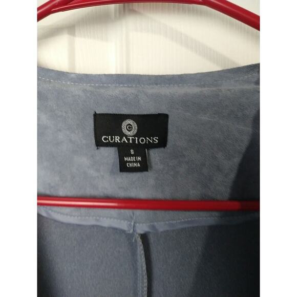 Curations Grey Blue Embroidery Floral Long Sleeve Lon Open Jacket. Size S - Picture 2 of 10
